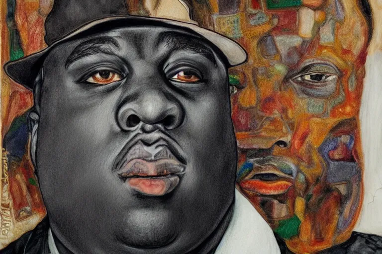 Image similar to a realistic portrait of biggie smalls in style of egon schiele, masterpiece, hyperdetailed, complex, intricate, 4 k, trending on artstation