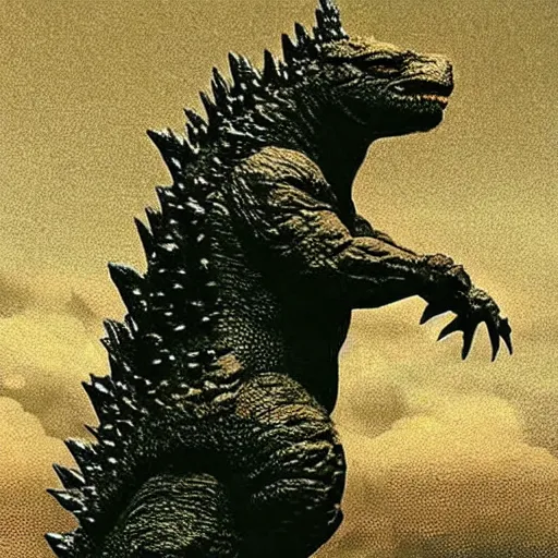 Image similar to godzilla is in bed