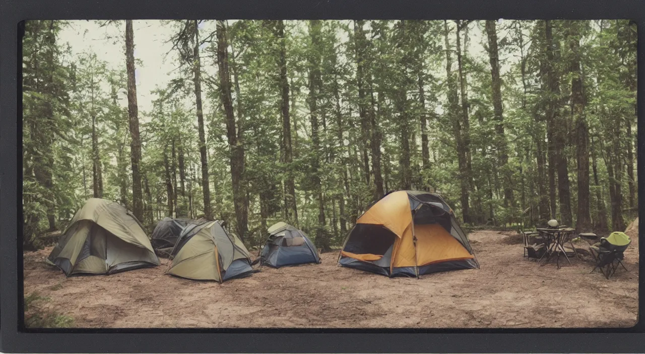 Prompt: a polaroid photo of a campsite photorealistic and photorealistic