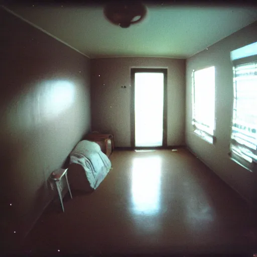 Prompt: a strange high flash photo of an empty suburban home, 2 0 0 6, taken with a disposable camera