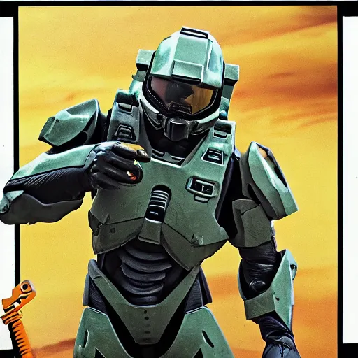 Image similar to Master chief using a crowbar