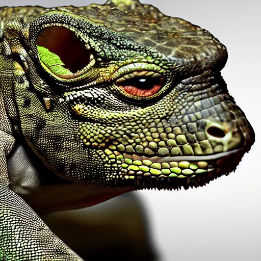 Image similar to the head of a lizard photoshopped onto a gorrilla's body