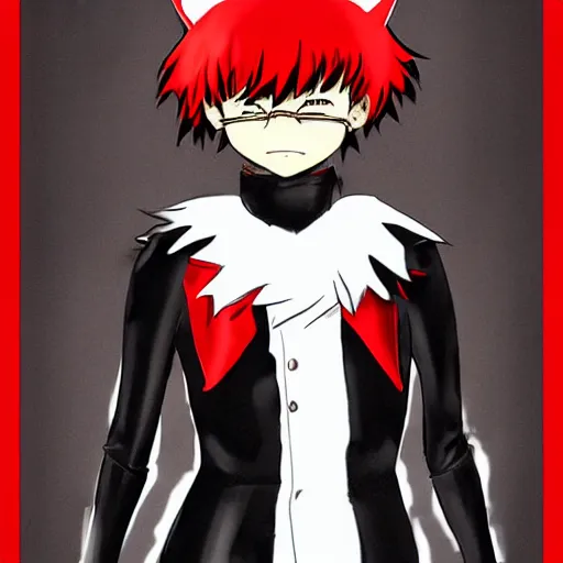 Image similar to little boy with cat ears in an black latex suit with red cape. digital artwork made by kohei horikoshi, inspired by western comic