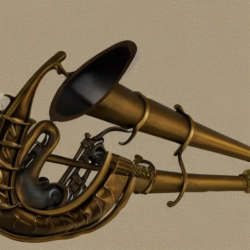 Image similar to a 3 d render of a medieval blowing horn, winding horn, animal horn, higly detailed, mystic, artwork