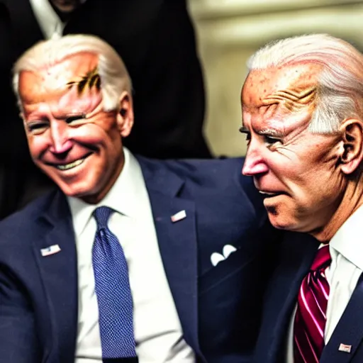 Image similar to A photo of joe biden teams up with a teenage joe biden, perfect faces, 50 mm, award winning photography