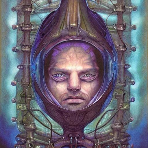 Image similar to portrait of Mysterio, artwork by Daniel Merriam,