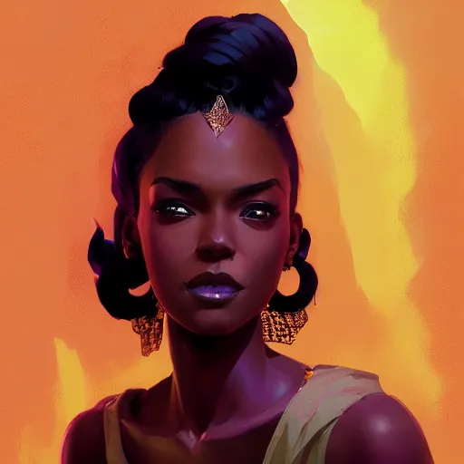 Prompt: portrait of a beautiful black woman, maya ali mage, gloomhaven, dynamic lighting, gaudy colors, octane render aesthetic, matte painting concept art, official fanart behance hd artstation by jesper ejsing, by rhads and makoto shinkai and lois van baarle and ilya kuvshinov and rossdraws