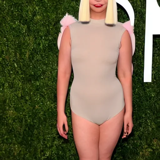 Image similar to sia furler wearing a skin colored leotard full body artistic photoshoot