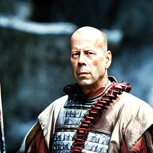 Image similar to Bruce Willis as samurai , film still,