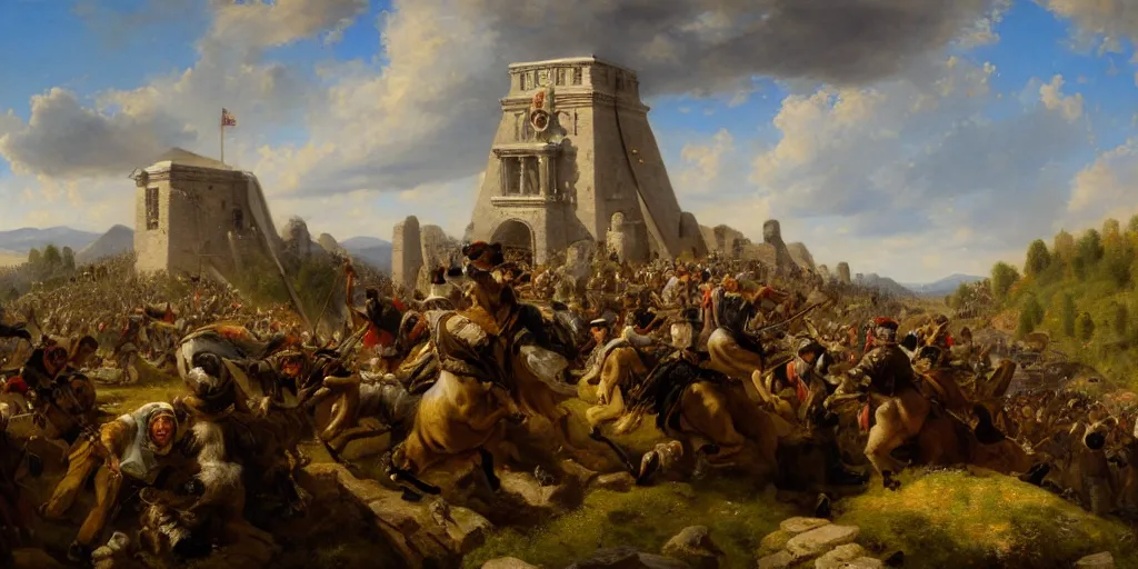 Image similar to landscape portrait of a marmots storming the bastille, by william sidney mount, trending on artstation
