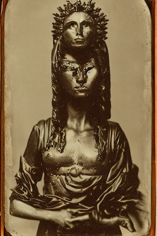 Image similar to a daguerreotype depicting an ancient martian stygian evil obsidian statue of thomasin mckenzie as the goddess persephone