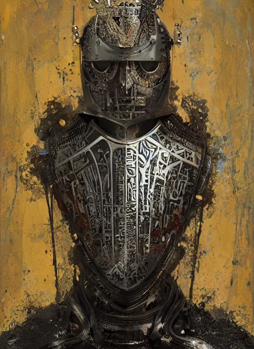 Image similar to portrait of king arthur knight cyborg, kintsugi, modern fine art, fractal, intricate, elegant, highly detailed, digital photography, subsurface scattering, by jheronimus bosch and basquiat and greg rutkowski,