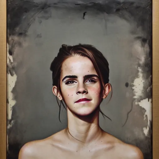 Prompt: portrait of emma watson, medium shot. by hermann nitsch and hermann nitsch