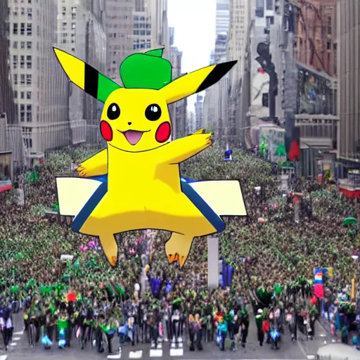 Prompt: a parade of pokemon marching down 5 th ave manhattan on st. patrick's day, 8 k, photo realistic, extremely life like