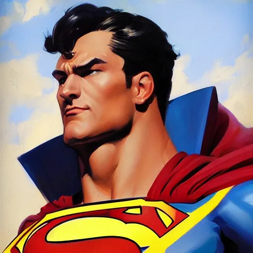 Image similar to greg manchess portrait painting of armoed superman as overwatch character, medium shot, asymmetrical, profile picture, organic painting, sunny day, matte painting, bold shapes, hard edges, street art, trending on artstation, by huang guangjian and gil elvgren and sachin teng