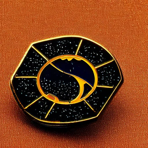Image similar to a photo of a retro enamel pin of a black hole, beautiful cinematic light, behance