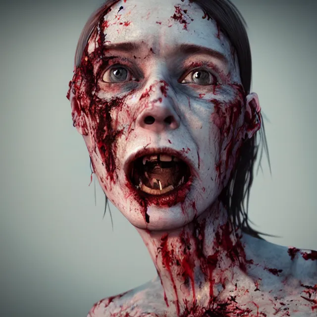 Image similar to hyper realistic portrait zombie cinematic, redshift, vray, octane