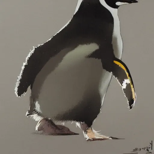 Image similar to a highly detailed beautiful portrait of a beautiful penguin crossing the road by yoji shinkawa, by gregory manchess, james gurney, james jean