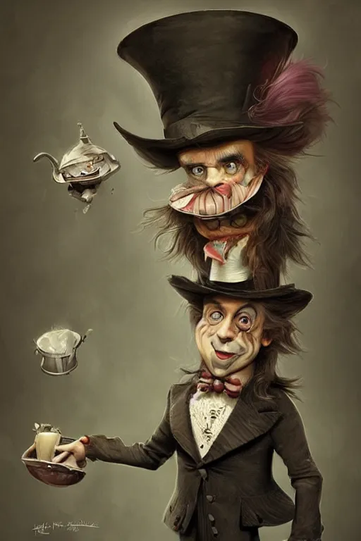 Image similar to ( ( ( ( the mad hatter ) ) ) ) by michael kutsche!!!!!!!!!!!!!!!!!!!!!!, tim burton, cg, trending on artstation