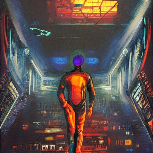 Image similar to neuromancer, painted by howard lyon