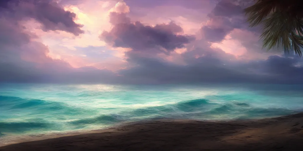 Prompt: a beach, cinematic angle, studio Ghibli, volumetric lighting, digital art, detailed oil painting, hyperrealistic, 8k