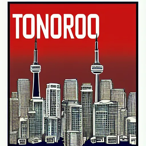 Image similar to landscape of Toronto skyline by Shepard Fairey, concept art, photo realistic, high resolution, contrast, colorful