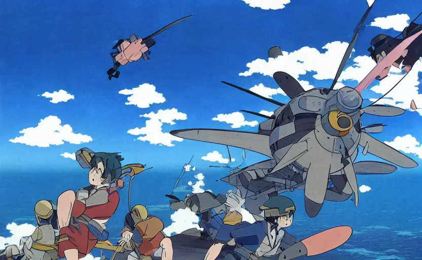 Prompt: Battle of Midway by Studio Ghibli, magic