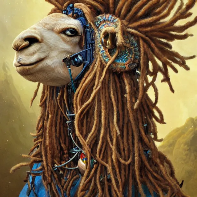 Image similar to llama with dreadlocks, by mandy jurgens, ernst haeckel, james jean, scifi