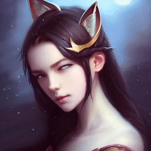 Prompt: girl with small cat ears, fine art, awesome fantasy book cover on pinterest, award winning, dark fantasy landscape, fantasy magic, intricate, elegant, sharp focus, cinematic lighting, highly detailed, digital painting, concept art, art by wlop and artgerm and greg rutkowski, masterpiece, trending on artstation, 8 k