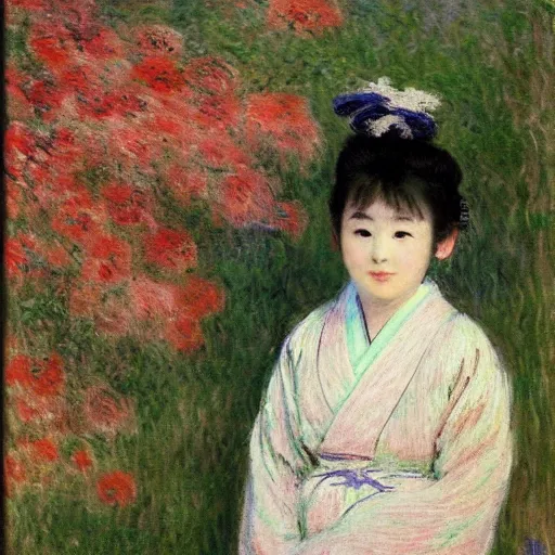 Prompt: Cute Japanese girl by Claude Monet