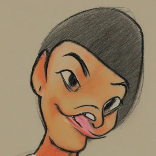 Image similar to milt kahl sketch of black hair cuban girl with dog nose