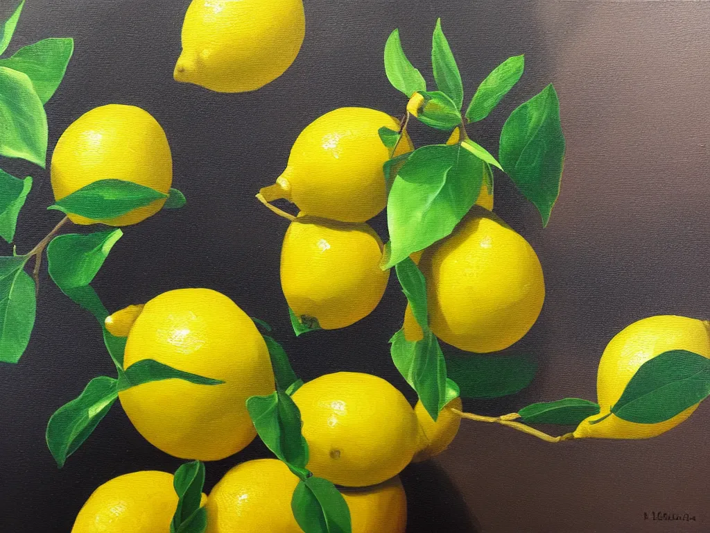 Image similar to oil on canvas painting of a lemon