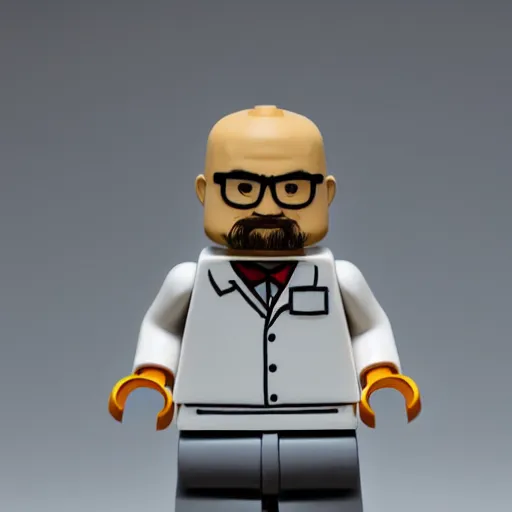 Prompt: Walter White Lego figurine, closeup studio lighting photograph 4K