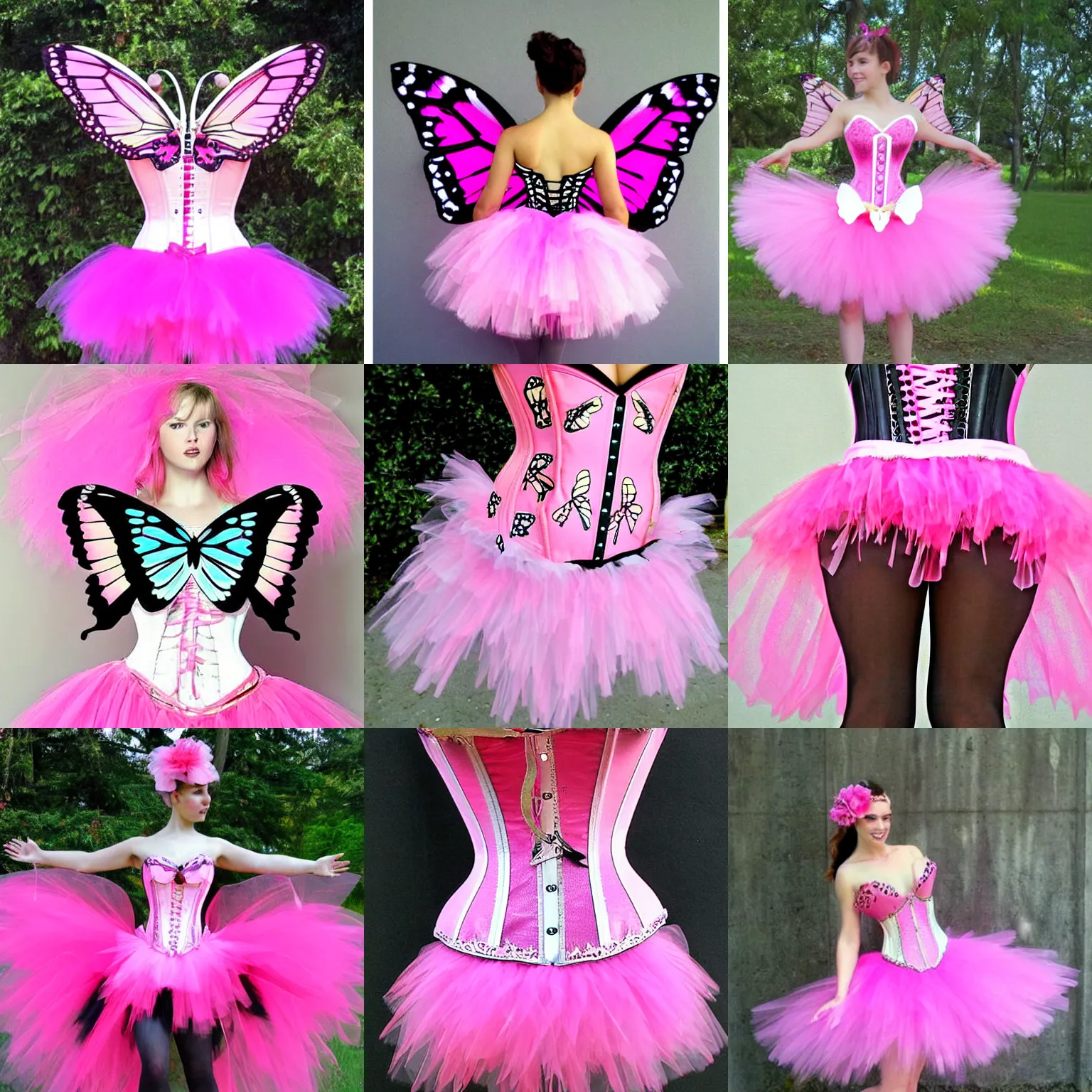 Prompt: stunning woman, butterfly wings, pink corset, pink tutu, clip art, symmetrical