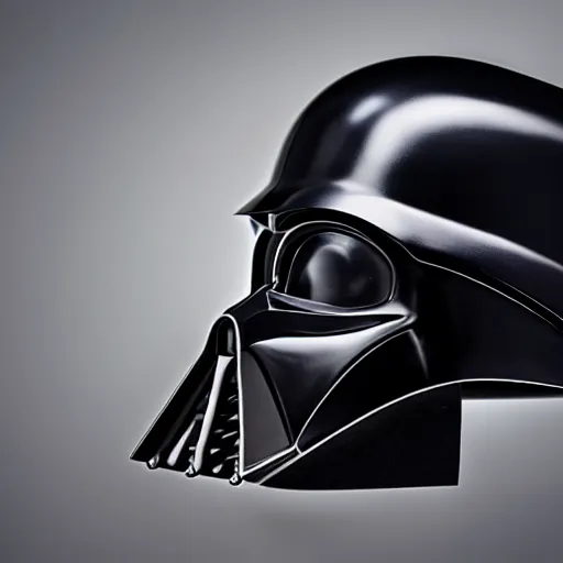 Image similar to photograph of a medium format camera that looks like Darth Vader's helmet . very detailed. plain background. 8K . still life photo. elegant design.