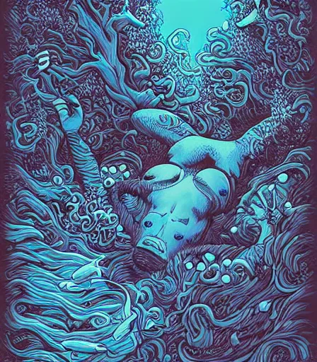 Image similar to Underwater merman by James Jean and dan mumford and strongstufftom