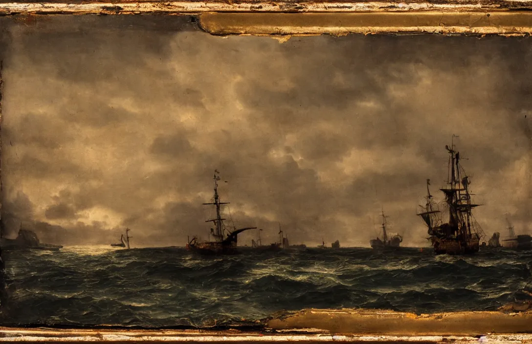 Image similar to pictorial antidote surviving painting ship ever further out to sea painted without underdrawings intact flawless ambrotype from 4 k criterion collection remastered cinematography gory horror film, ominous lighting, evil theme wow photo realistic postprocessing photo taken with nikon d 7 5 0 has its own distinctive quality quite unlike any other macrolens jan van der heyden