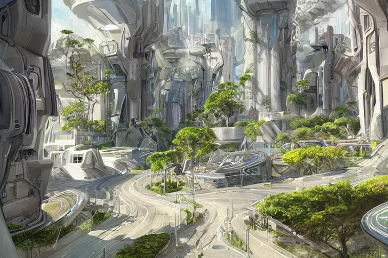 Prompt: futuristic cyberpunk city, advance civilization, luxurious streets, with lush Italian sakura garden located on Waimea canyon in Kauai, Pamukkale, beautiful smooth sandstone in unique shapes with light beams that shine through its walls, striated swirling finish, white travertine terraces, digital painting, concept art, smooth, sharp focus, from Star Trek 2021, illustration, by WLOP and Ruan Jia and Mandy Jurgens and William-Adolphe Bouguereau, Artgerm