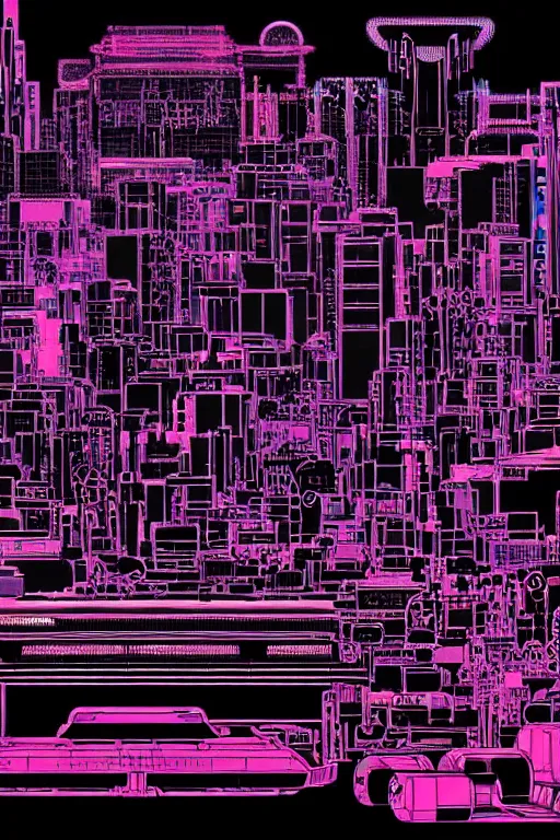 Image similar to drum machines and synththezisers cityscape, modular, in the style of akira, tron, sculpted by gaudi