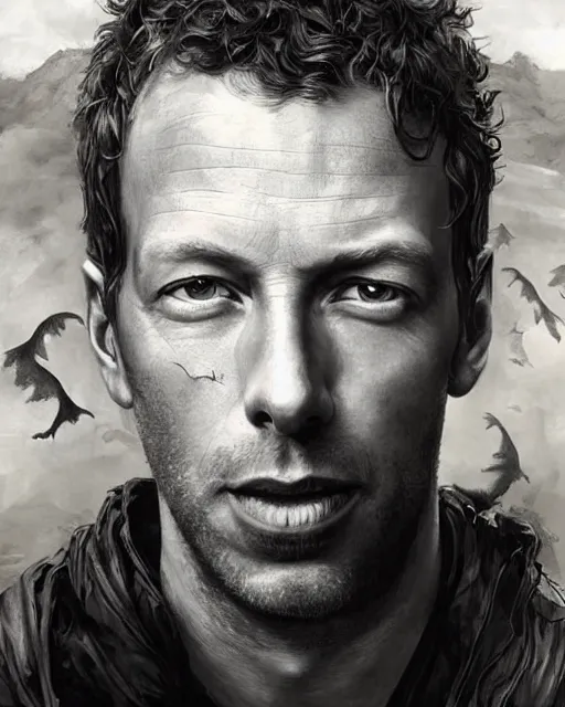 Image similar to chris martin ( coldplay singer ), hyper realistic face, beautiful eyes, fantasy art, in the style of greg rutkowski, intricate, hyper detailed, smooth