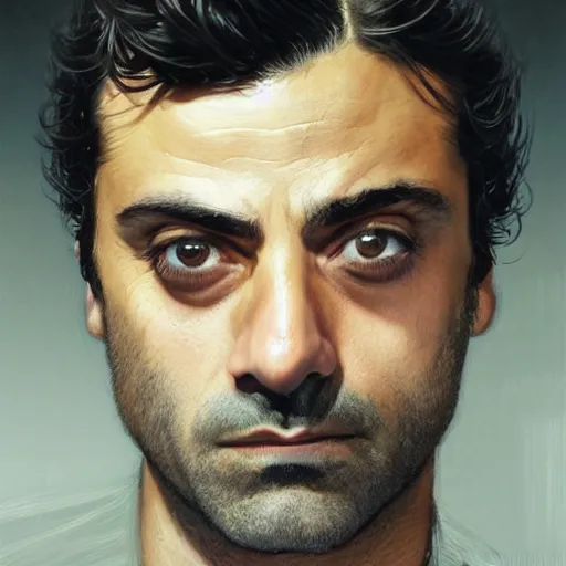 Image similar to oscar isaac, closeup portrait art by donato giancola and greg rutkowski, realistic face, digital art, trending on artstation, symmetry!!