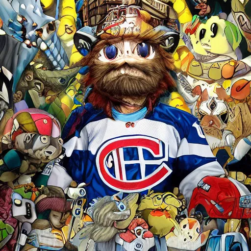 Image similar to anime Portrait of Youppi the Habs Montreal Canadiens Mascot as a very cute powerful and friendly pokemon, highly detailed anime, high evolution, 1990s, legendary, smooth, sharp focus, dynamic lighting, intricate, trending on ArtStation, illustration pokemon, art by WLOP