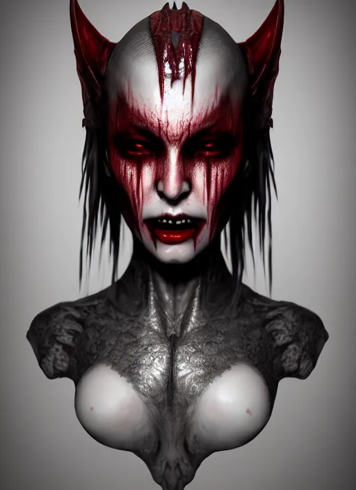 Image similar to full body portrait vampire queen blood highly detailed CGsociety subtle concept art HDR hyper realistic volumetric lighting subsurface scattering unreal