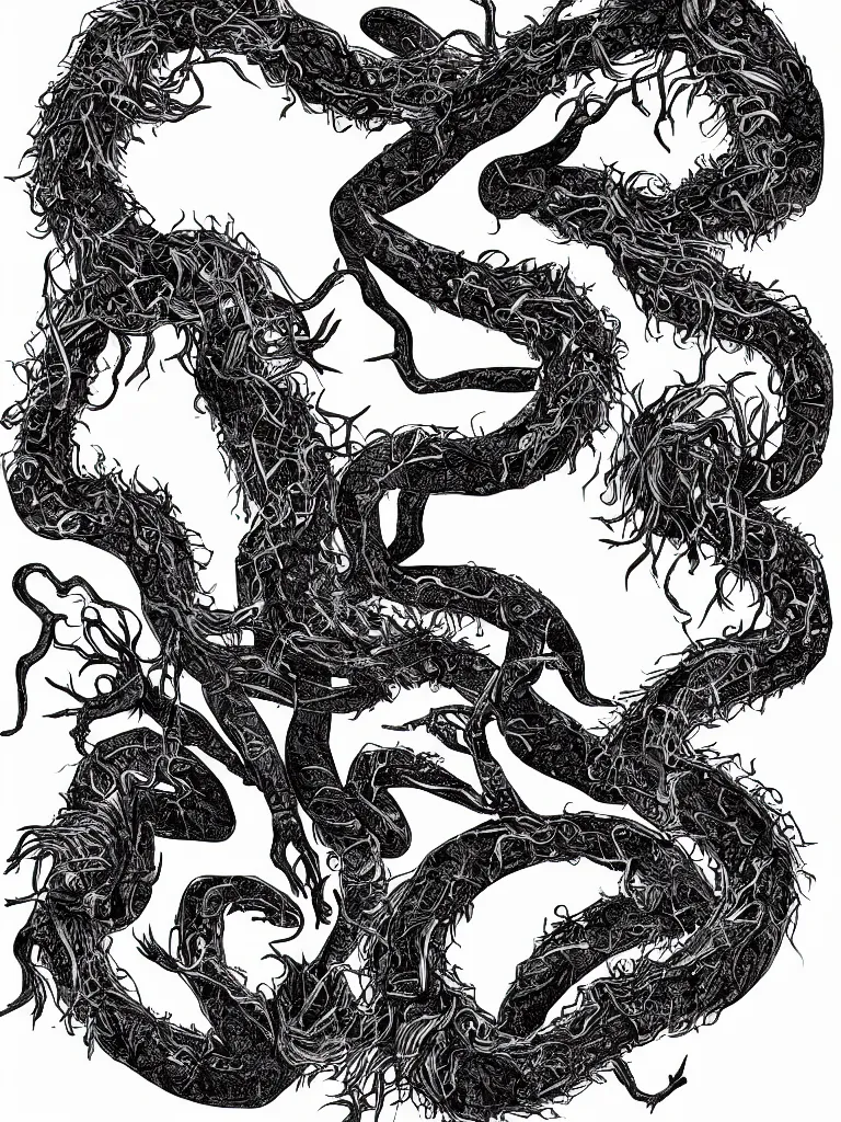 Image similar to black and white illustration creative design body horror hydra