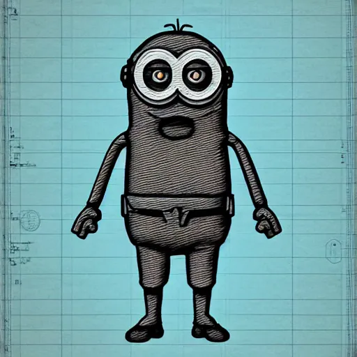 Image similar to anatomy of a minion on a blueprint, intricate detailed,