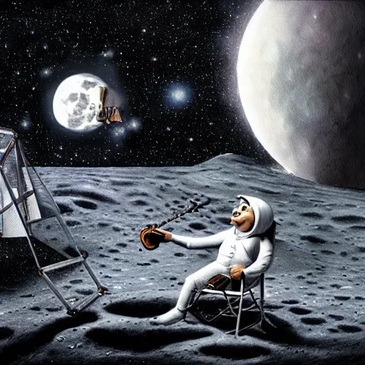 Image similar to a photorealistic image of the bad incubus on the moon playing music