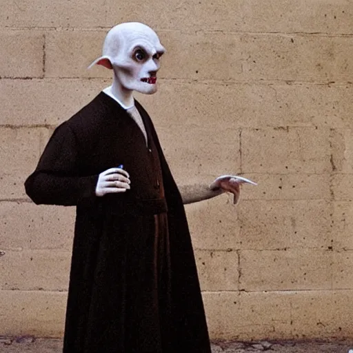 Image similar to portrait of nosferatu is playing petanque, realistic photography