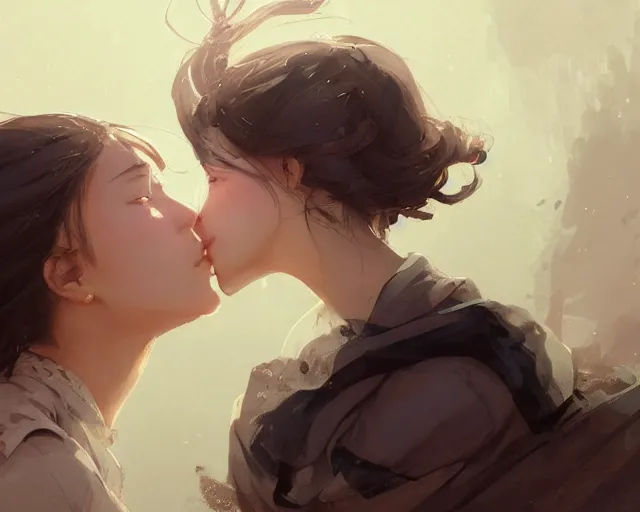 Image similar to girl kissing another girls neck, sharp details, sharp focus, elegant, highly detailed, illustration, by jordan grimmer and greg rutkowski and pine ( ハイネ ) and 薯 子 imoko and 香 川 悠 作 and wlop and maya takamura, intricate, beautiful, trending artstation, pixiv, digital art