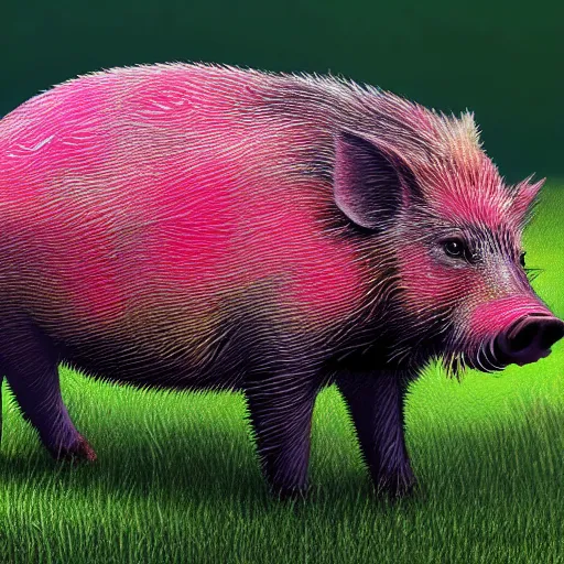 Image similar to Photorealistic boar that's textured and colored like a watermelon, Hyperdetailed, 108 megapixels, artstation concept art