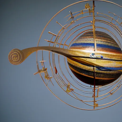 Image similar to a kinetic sculpture of this solar system, sun, orrery, canon 5 d 5 0 mm lens, papier - mache, studio, 1 9 6 3